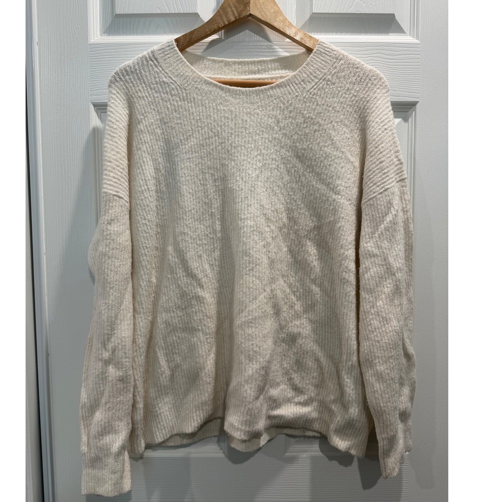 J.Crew Extra-Soft Ribbed Crewneck Sweater Cream Wool Blend Medium Fall Classic